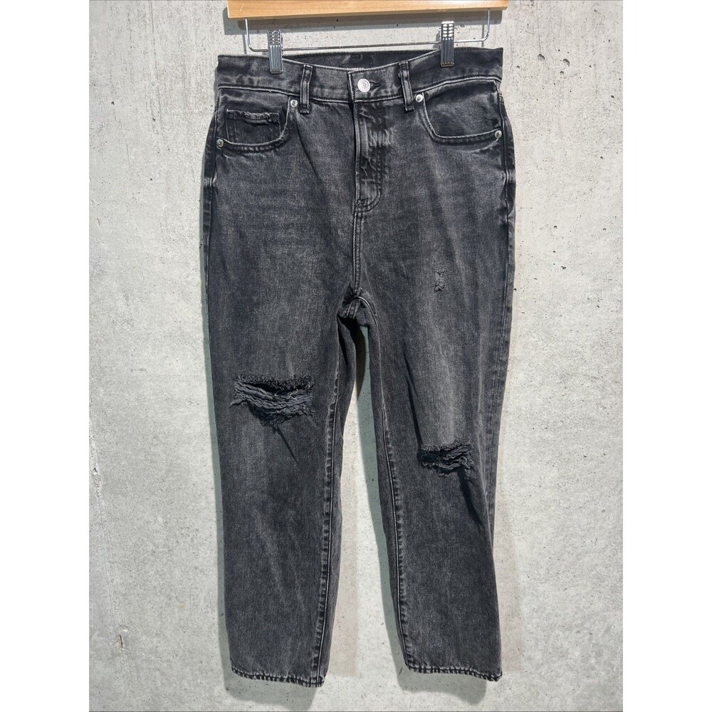 Express Black High Rise Straight Ankle Denim Jeans Distressed Women's Size 6